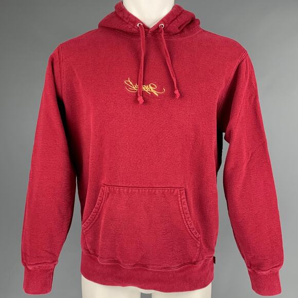 SUPREME Size M Burgundy Gold Embroidery Cotton Hoodie Sweatshirt